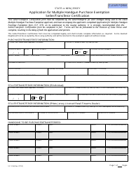 Form S.P.016 &quot;Multiple Handgun Purchase Exemption Seller / Transferor Certification&quot; - New Jersey