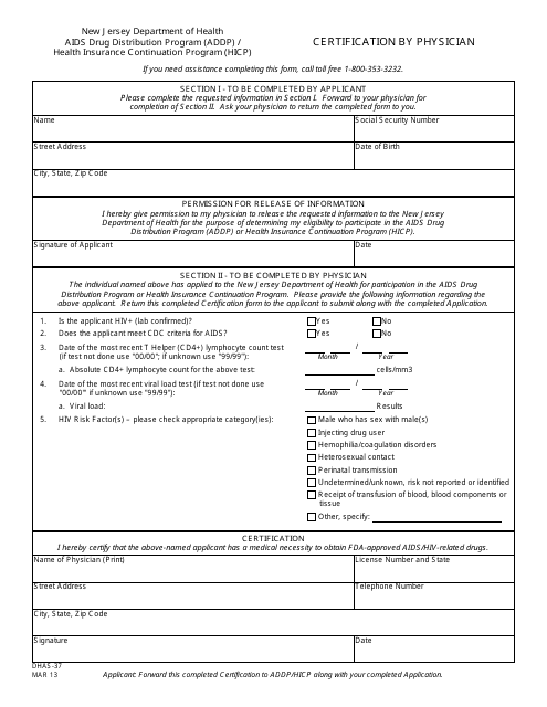 Form DHAS-37  Printable Pdf
