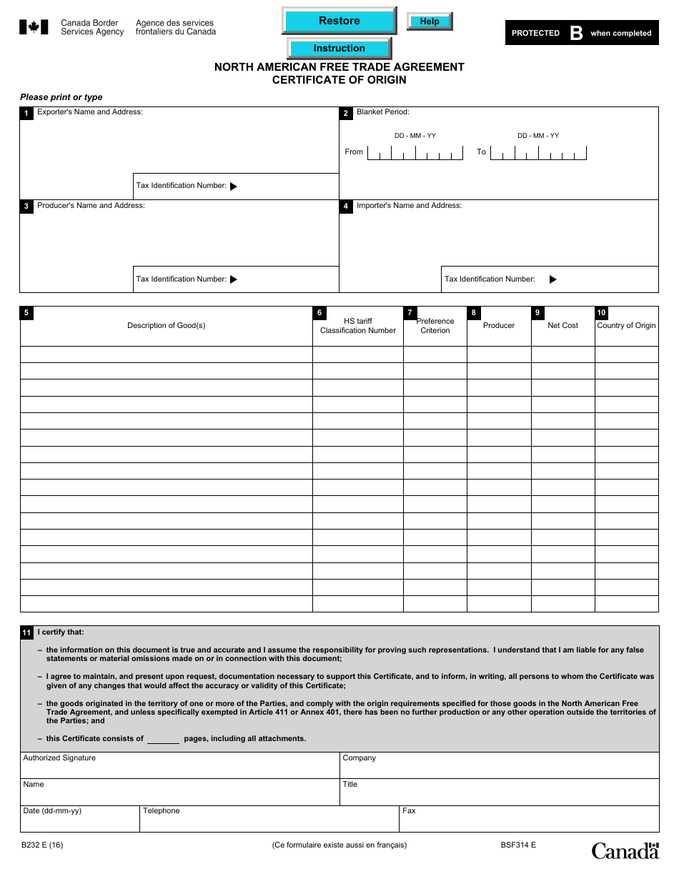 Form B232 - Fill Out, Sign Online and Download Fillable PDF, Canada ...