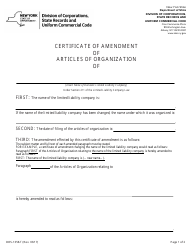 Form DOS-1358-F Certificate of Amendment of Articles of Organization - New York