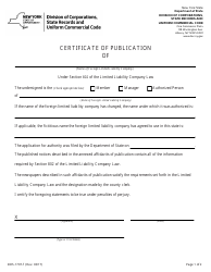 Document preview: Form DOS-1707-F Certificate of Publication - New York