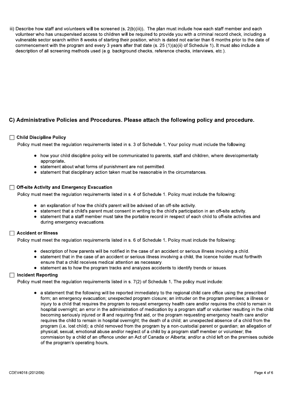 Form CDEV4018 Day Care Program Plan Template - Alberta, Canada, Page 4