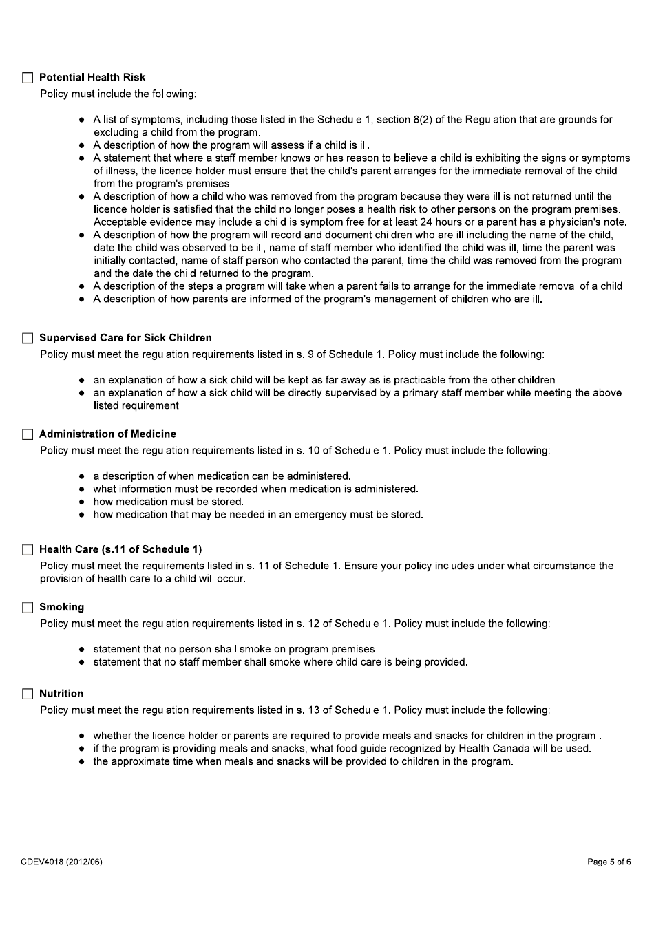 Form CDEV4018 Day Care Program Plan Template - Alberta, Canada, Page 5