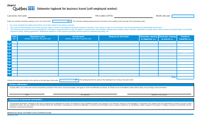Form SR-2599A Odometer Logbook for Business Travel (Self-employed Worker) - Quebec, Canada
