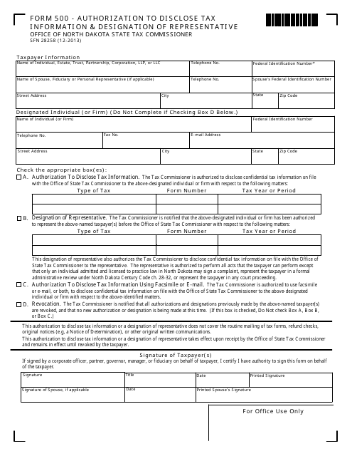 Form 500 (SFN28258)  Printable Pdf