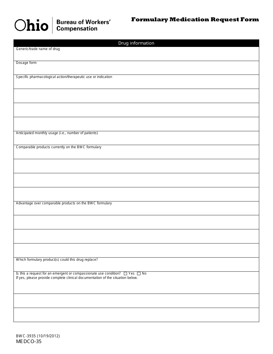 Form MEDCO-35 (BWC-3935) Formulary Medication Request Form - Ohio, Page 2