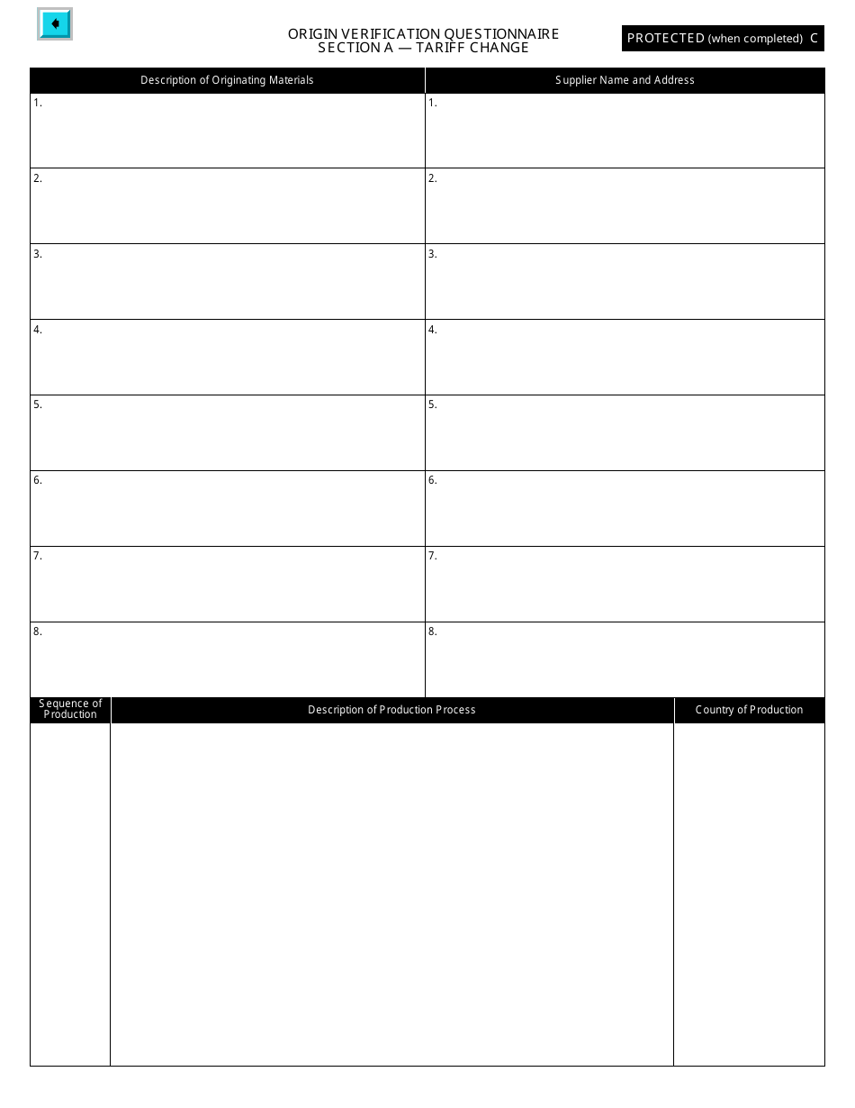 Form B231 North American Free Trade Agreement (Nafta) Origin Verification Questionnaire - Tariff Change - Canada, Page 8