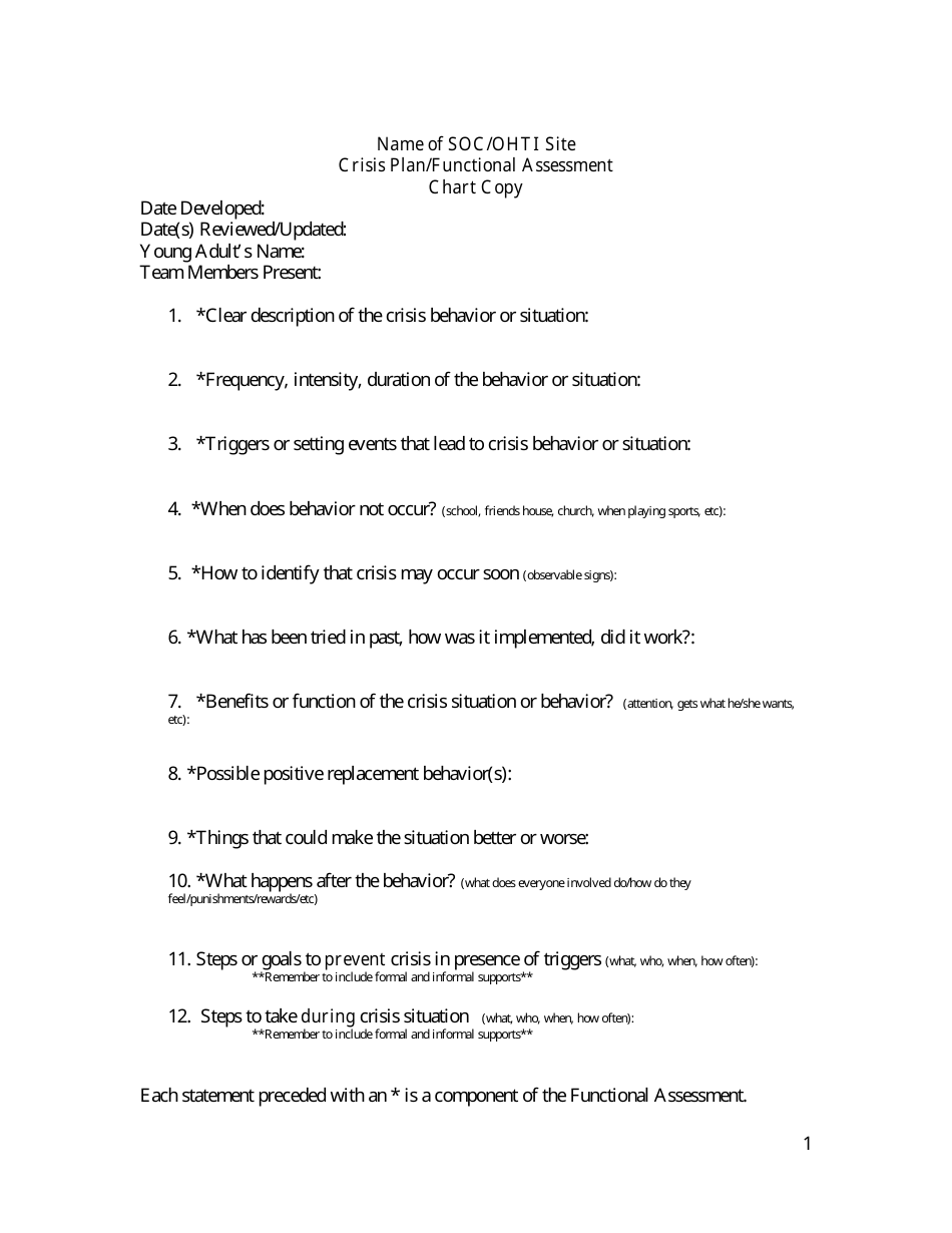 Crisis Plan / Functional Assessment - Oklahoma, Page 1