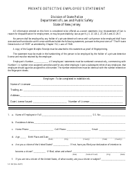 Form S.P.202 &quot;Private Detective Employee's Statement&quot; - New Jersey