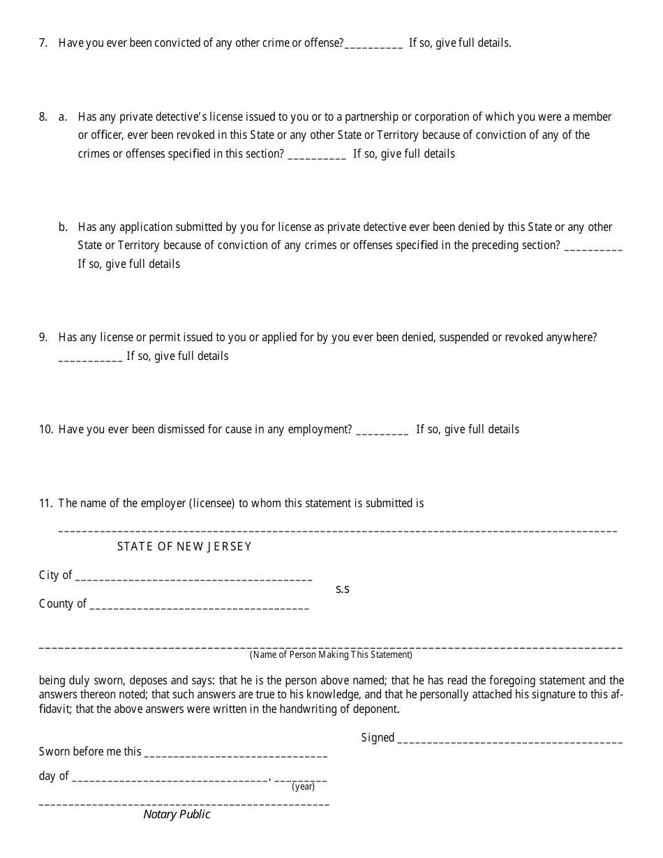 Form S.P.202 Private Detective Employees Statement - New Jersey, Page 3