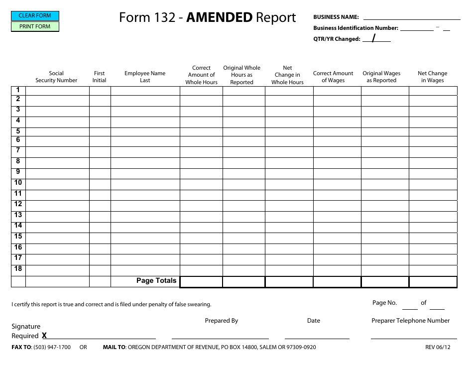 Form 132 Amended Report - Oregon, Page 1