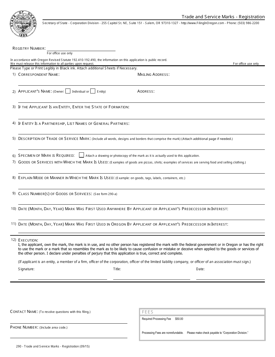 Trade and Service Marks - Registration - Oregon, Page 1