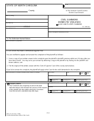 Document preview: Form AOC-CV-317 Civil Summons Domestic Violence - North Carolina