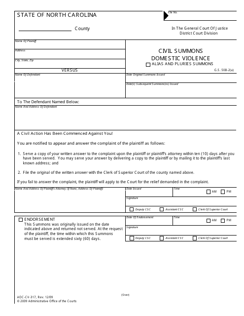Form AOC-CV-317  Printable Pdf