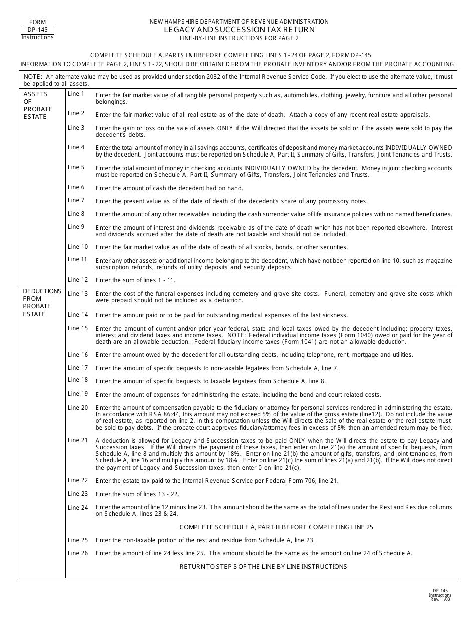 Form DP-145 Legacy and Succession Tax Return - New Hampshire, Page 3