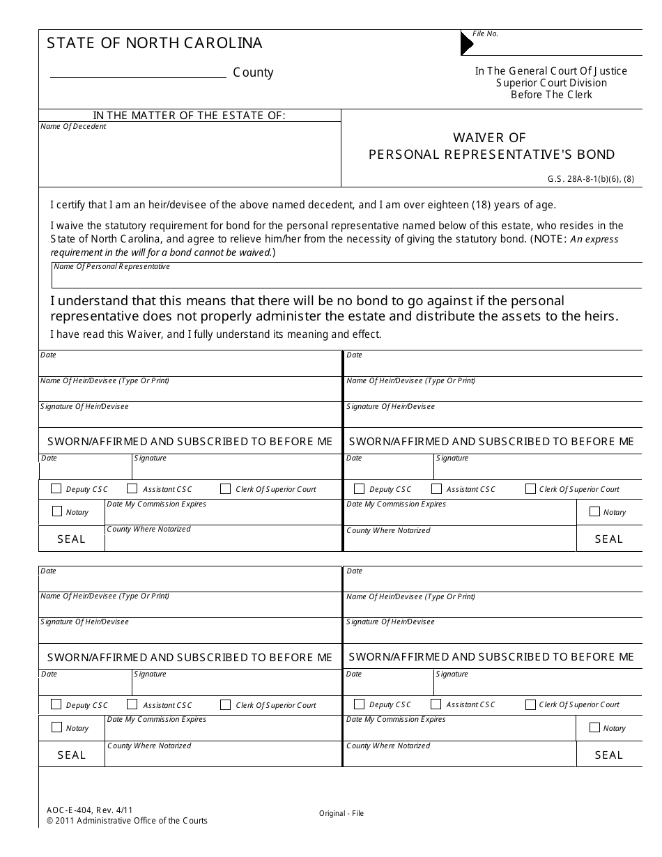 Form AOC-E-404 - Fill Out, Sign Online and Download Fillable PDF, North ...