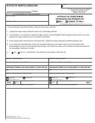Form AOC-E-300 Affidavit of Subscribing Witnesses for Probate of Will/Codicil to Will; Affidavit of Notary Serving as Attesting Witness for Probate of Will/Codicil to Will - North Carolina