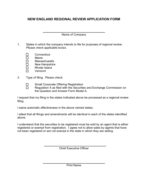 New England Regional Review Application Form - New Hampshire Download Pdf