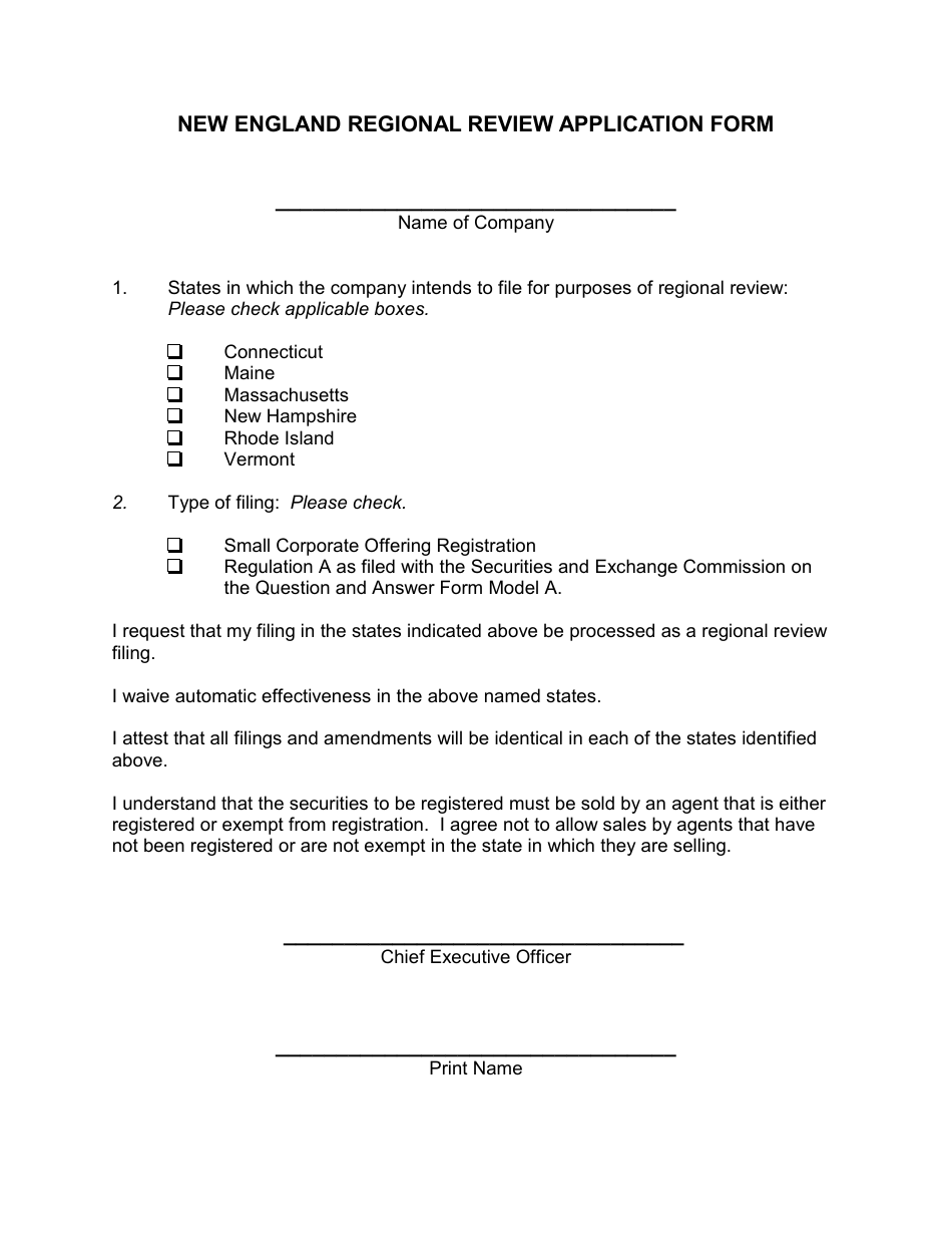 New England Regional Review Application Form - New Hampshire, Page 1