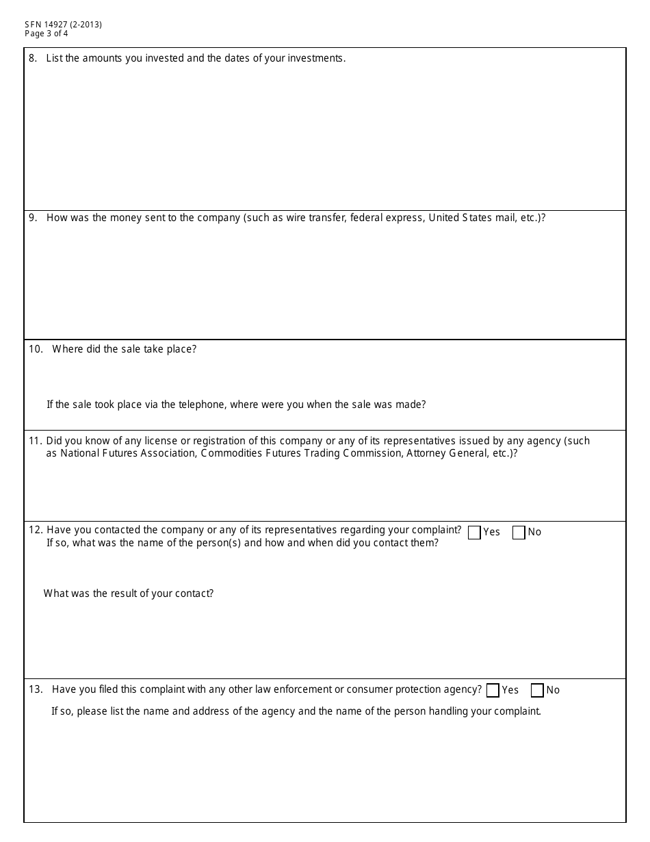 Form SFN14927 Complaint Form - North Dakota, Page 3