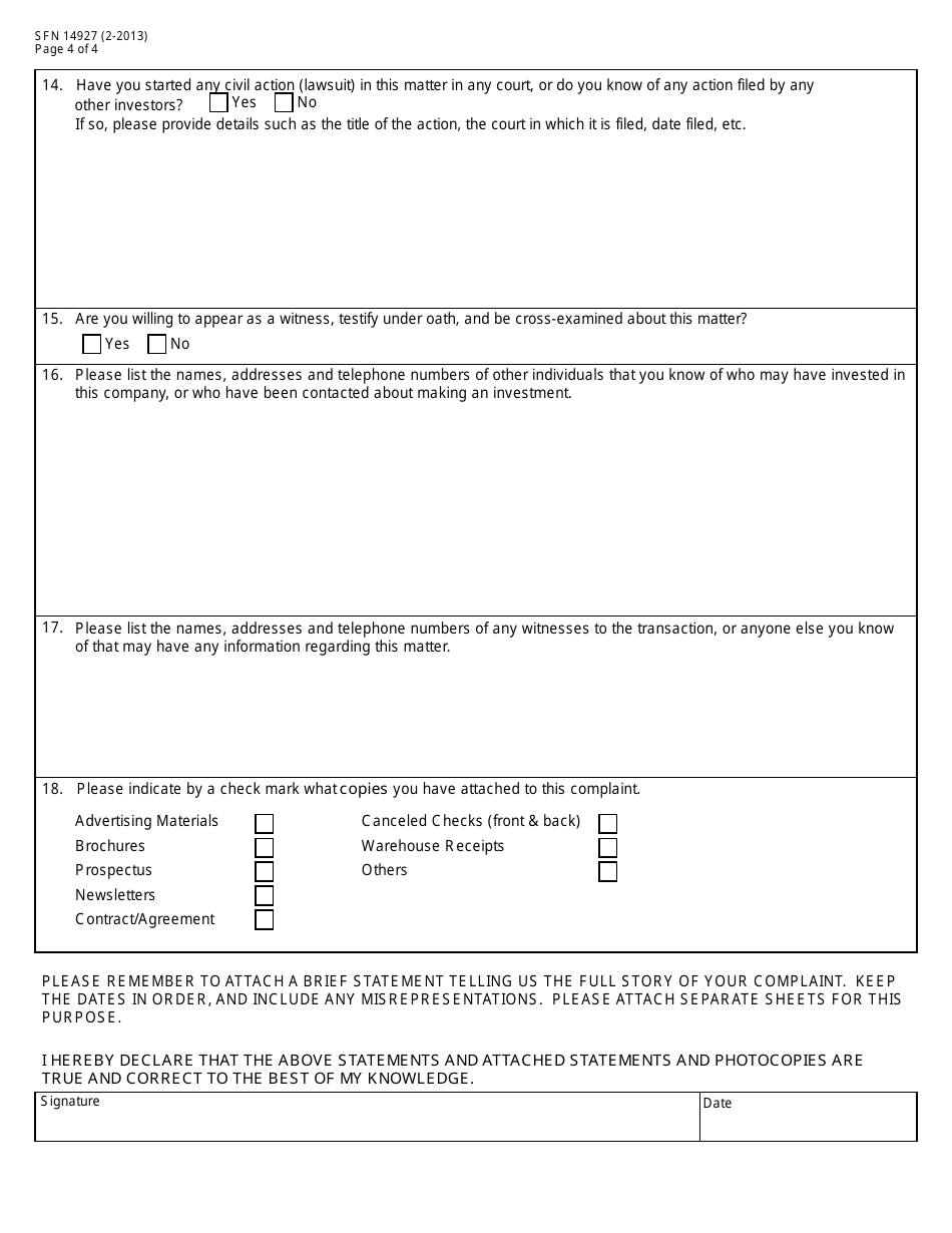 Form SFN14927 Complaint Form - North Dakota, Page 4