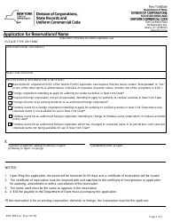 Document preview: Form DOS-0635-F-A Application for Reservation of Name - New York