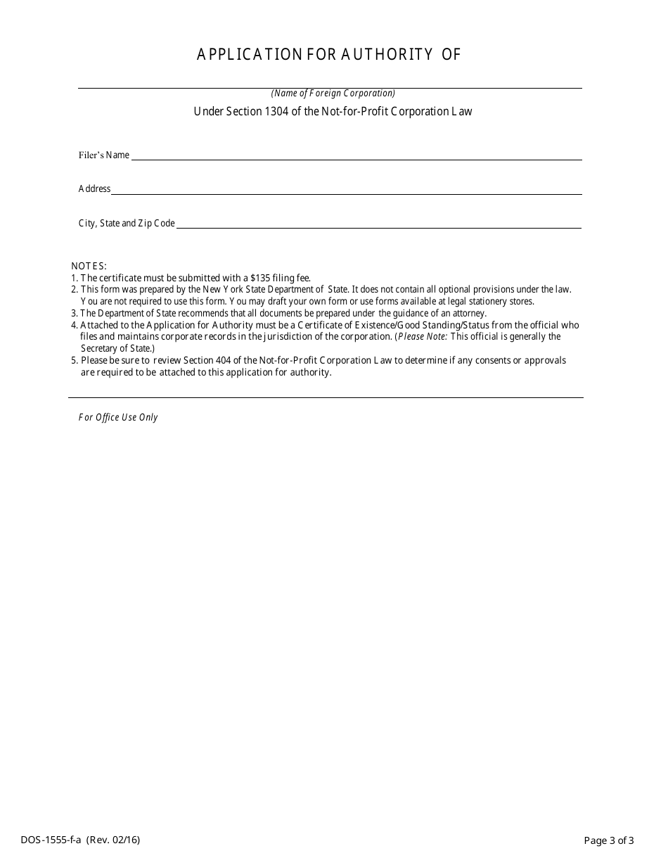 Form DOS-1555-F-A Application for Authority - New York, Page 3