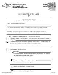 Form DOS-1562-F Certificate of Change - New York