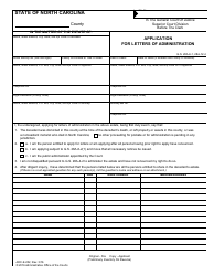 Document preview: Form AOC-E-202 Application for Letters of Administration - North Carolina