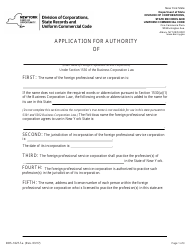 Document preview: Form DOS-1627-F-A Application for Authority - New York