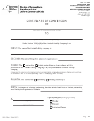 Form DOS-1364-F Certificate of Conversion - New York