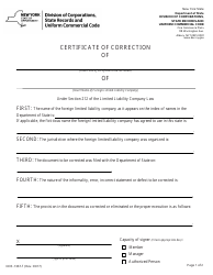 Document preview: Form DOS-1367-F Certificate of Correction - New York