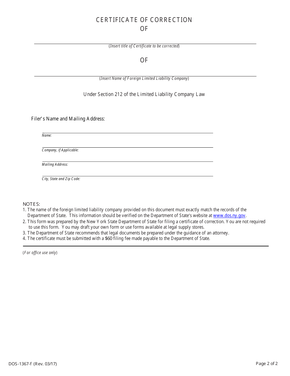 Form Dos 1367 F Fill Out Sign Online And Download Fillable Pdf New York Templateroller 2979