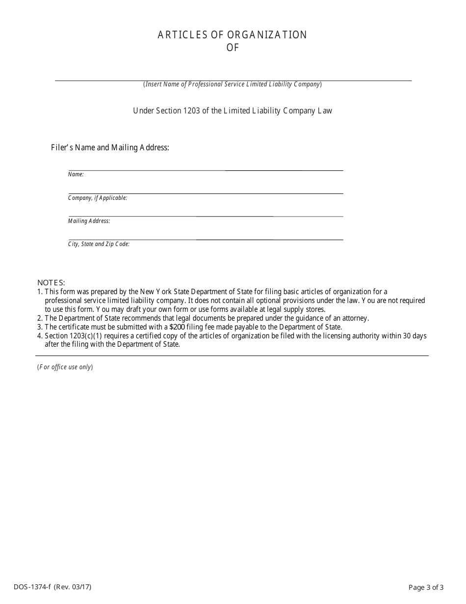Form DOS-1374-F Articles of Organization - New York, Page 3