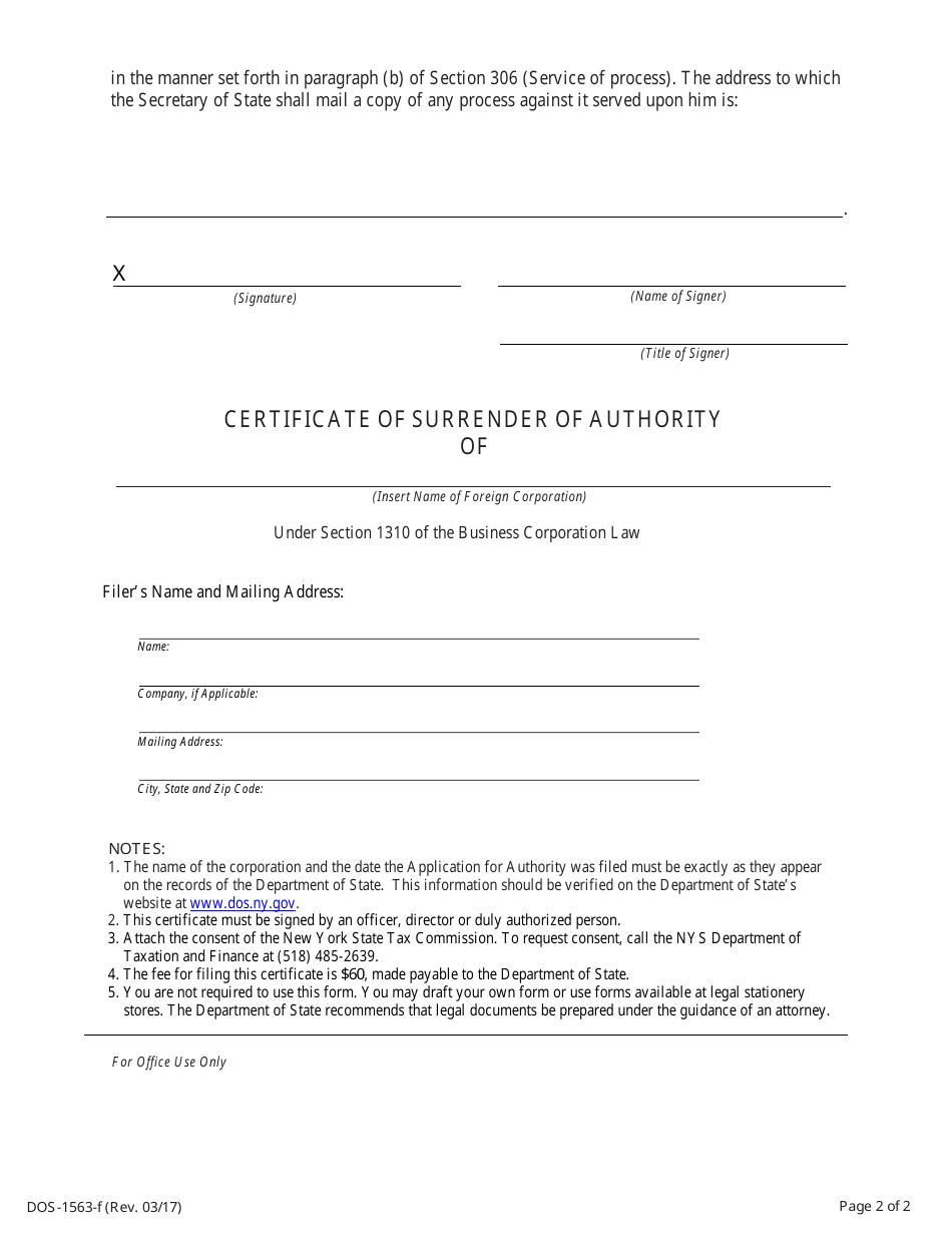 Form DOS-1563-F - Fill Out, Sign Online and Download Fillable PDF, New ...