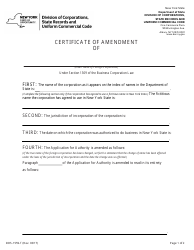 Document preview: Form DOS-1559-F Certificate of Amendment - New York