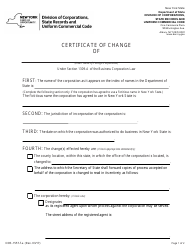Form DOS-1557-F-A Certificate of Change - New York