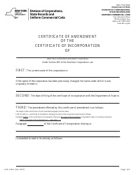 Form DOS-1554-F Certificate of Amendment of the Certificate of Incorporation - New York
