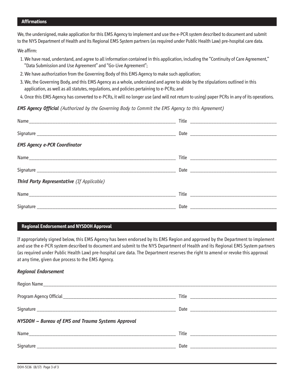 Form DOH-5136 Application and Approval for EMS Agency to Use E-Pcr - New York, Page 3