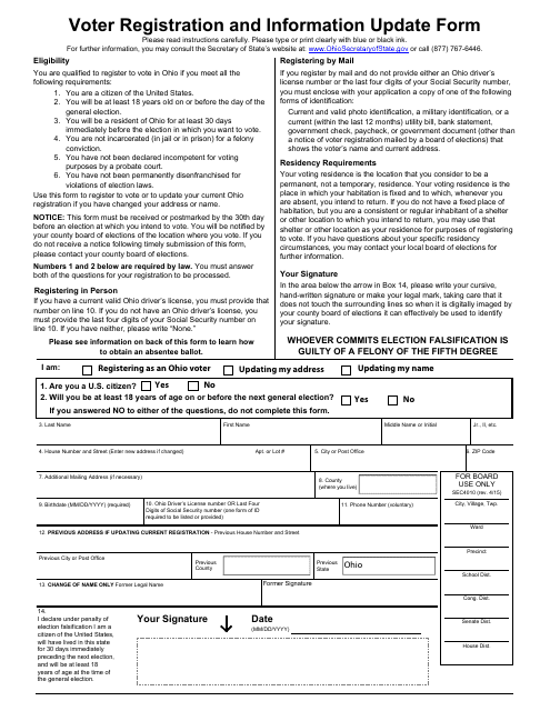 Voter Registration and Information Update Form - Ohio Download Pdf