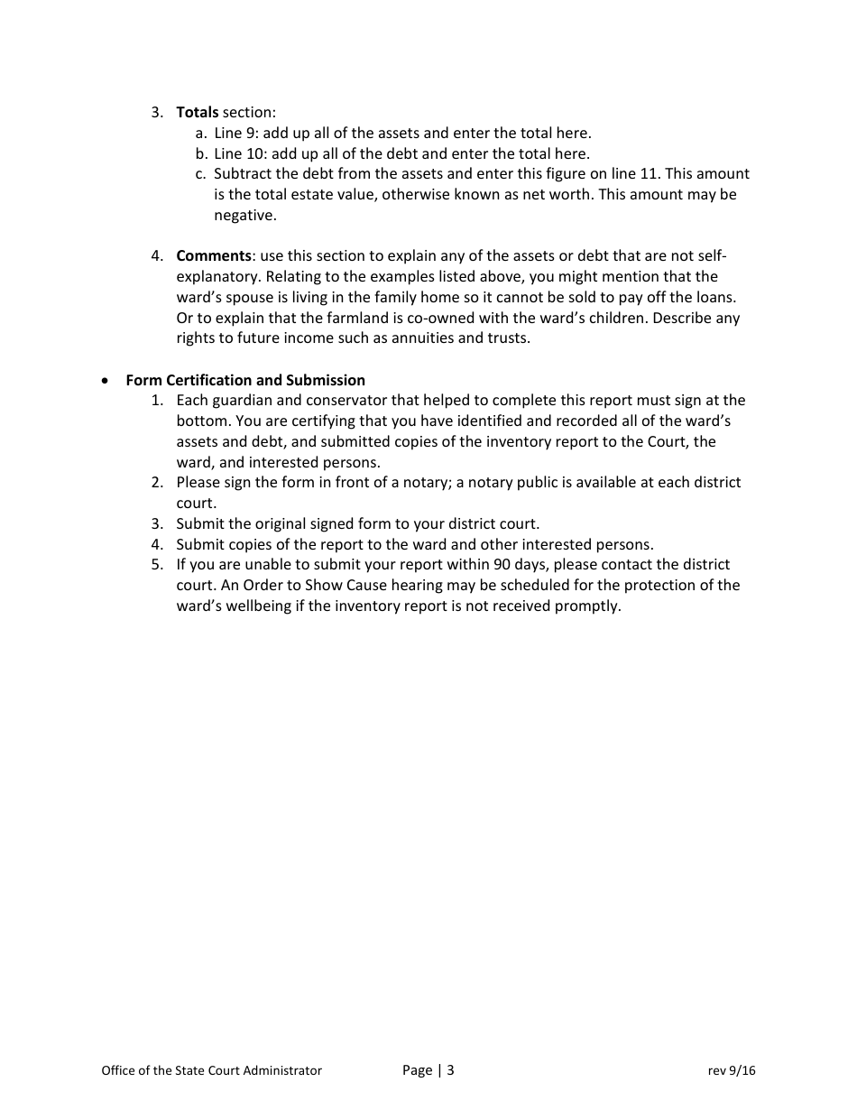 Instructions for Guardianship Beginning Inventory Form - North Dakota, Page 3