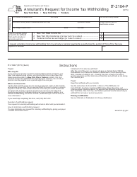 Document preview: Form IT-2104-P Annuitant's Request for Income Tax Withholding - New York