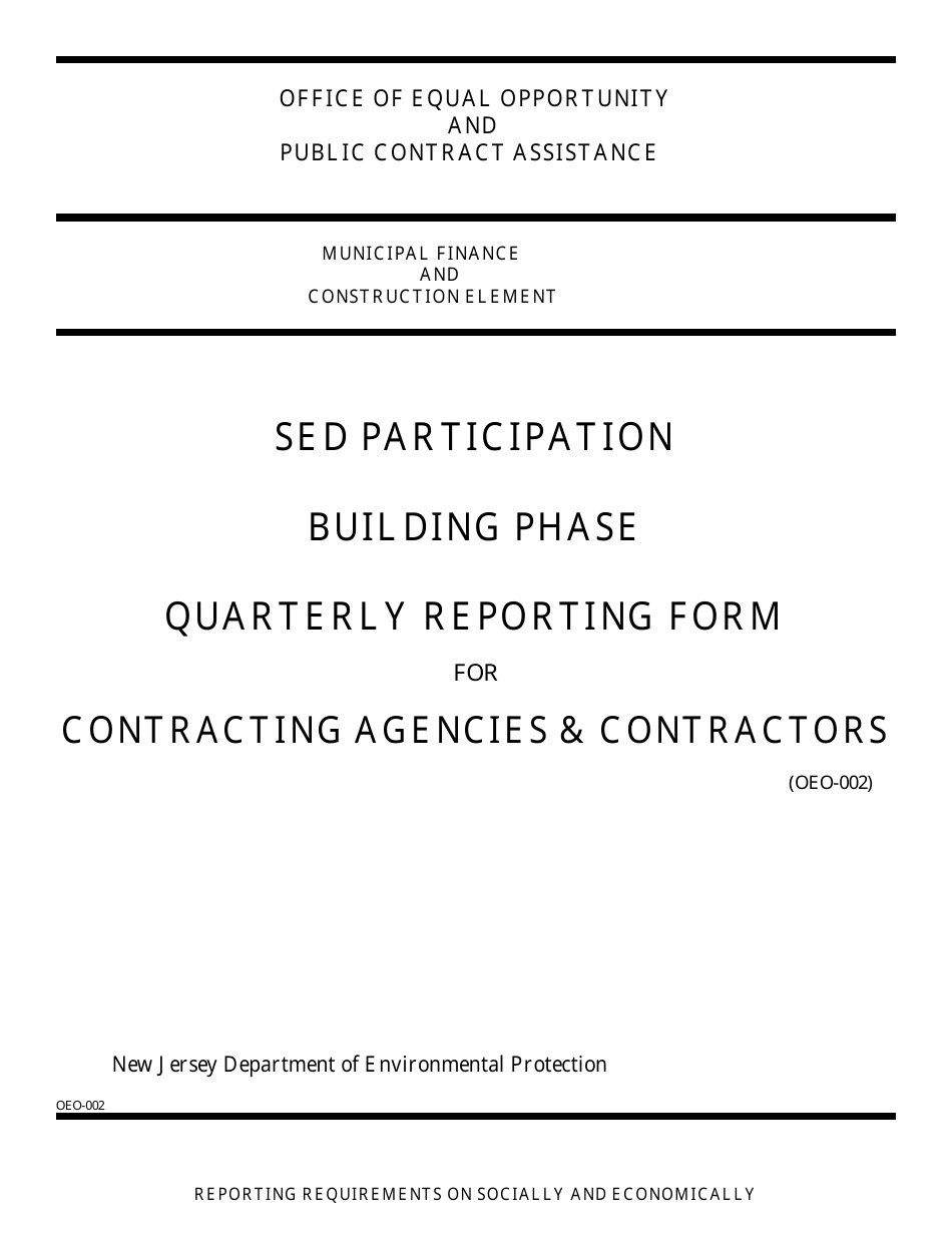 Form OEO-002 Sed Participation Building Phase Quarterly Reporting Form for Contracting Agencies  Contractors - New Jersey, Page 1