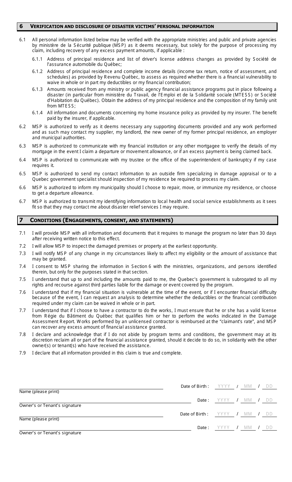 Claim Form  Individuals - Quebec, Canada, Page 3