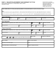 Document preview: Form SFN2878 Part 2 Dealer Re-assignment and Warranty of Title - North Dakota