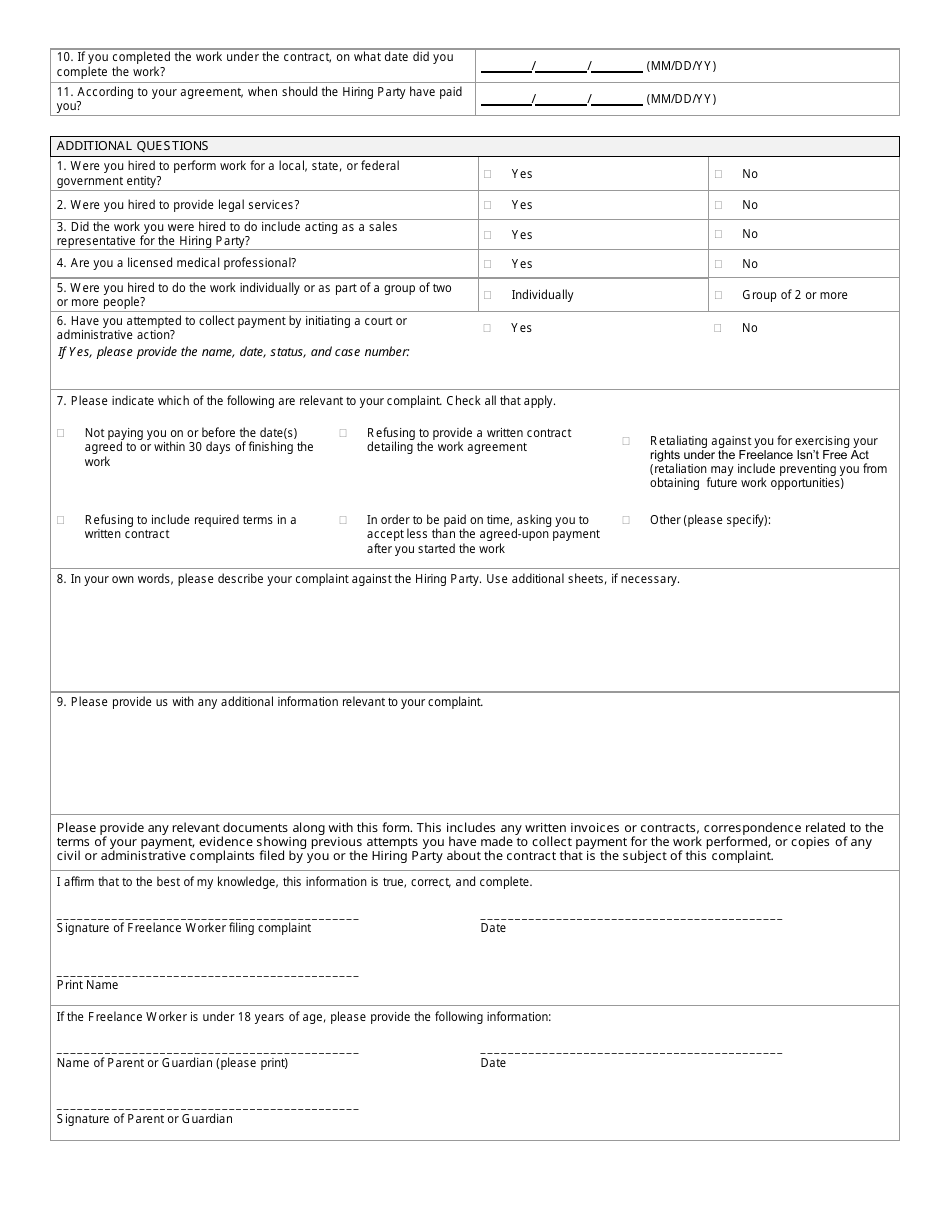 New York City Complaint Form for Freelance Workers - Fill Out, Sign ...