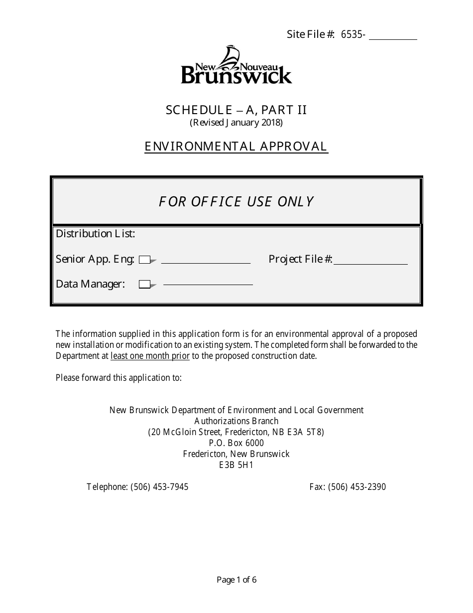 Schedule A Part II - Environmental Approval - New Brunswick, Canada, Page 1