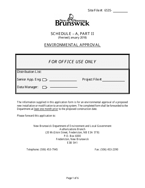 Schedule A Part II - Environmental Approval - New Brunswick, Canada
