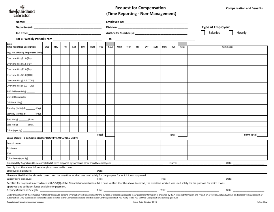 Form Ocg-802 - Fill Out, Sign Online And Download Fillable Pdf 