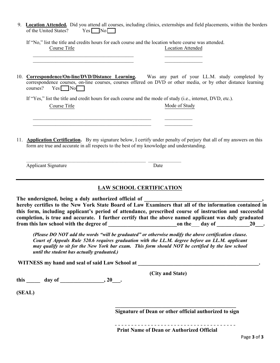 Llm Certificate of Attendance Form - New York, Page 3
